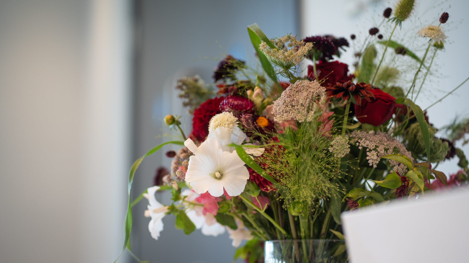 Close-up of wedding bouquet with wildflowers